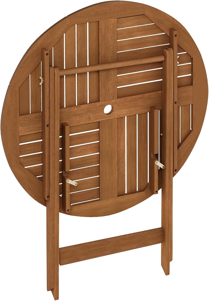 Furinno TIOMAN Folding Patio Dining Table, Outdoor Wooden Table with Umbrella Hole, Round 4-Person Patio Table for Garden, Porch, Backyard, Light Wood - Image 6
