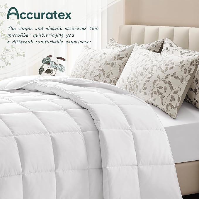 ACCURATEX Super King Lightweight Duvet Insert 120x120 - Summer Bedding Comforter - 250GSM Filled Thin Duvet - Soft & Breathable, Quilted Comforters with 8 Tabs,White, Super King