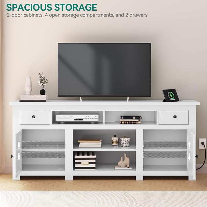 YITAHOME TV Stand for 75/80 Inch TV, Entertainment Center, TV Cabinet with Drawers and Power Outlet, White TV Console for Living Room Furniture (70 Inch Lenght 30 Inch High) - Image 4