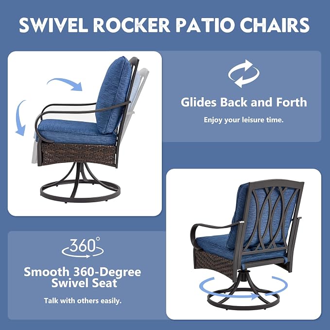 EROMMY Patio Swivel Chairs Set of 6, Outdoor Swivel Chairs with Cushion, Patio Dining Chairs for Garden, Patio, Backyard and Balcony, Blue - Image 4