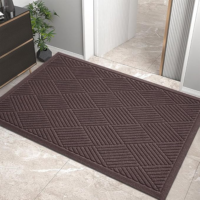 HIYARD Sturdy Front Door Mat, Absorbent Muddy Dirt Resist Welcome Door Mats Outdoor Indoor, Stain and Fade Resistant, Non-Slip Rubber Backing Low Profile Doormat for Entryway, 36×24, Coffee by HIYARD