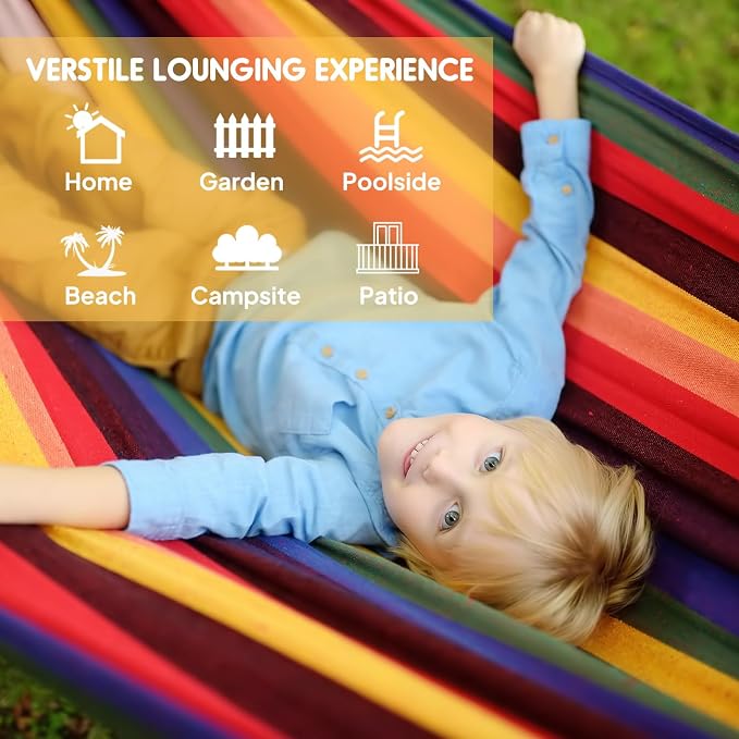 ANYOO Cotton Hammock Portable Camping Hammocks for Hanging Sturdy Garden Comfortable Fabric Hammock with Tree Straps Up to 660lbs with Travel Bag for Camping Outdoor/Indoor Patio Backyard - Image 4