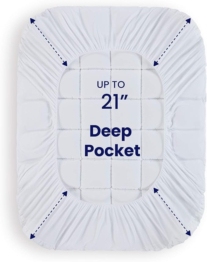 SLEEP ZONE Twin XL Cotton Mattress Topper, Ultra Fluffy Soft Mattress Pad Pillowtop Cooling Mattress Cover Fits 8-21 inch Deep Pocket, White