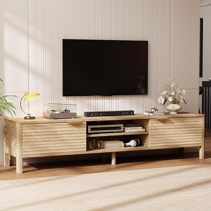 IKALIFE TV Stand for Living Room - up to 80 Inch TVs Mid Century Modern Entertainment Center with Storage and Adjustable Shelves, Media Console Table Oak 71" by IKALIFE