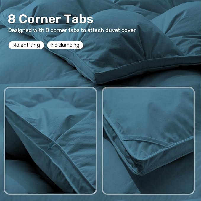 UNIKOME Goose Feather Down Comforter with Pinch Pleat Design - 20% Extra Fill, 116oz, All Season Duvet Insert with Cotton Cover, Cloud-Like Fluffiness Down Fiber Comforters (Navy, Cal King, 108"X94")
