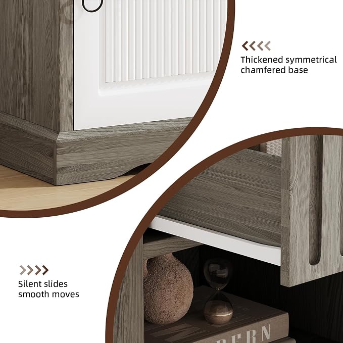 4ever2buy 18" Nightstand Set of 2 with Drawer, Farmhouse Grey Night Stand Set of 2, Wooden Bedside Table End Table for Bedroom, White and Grey - Image 4