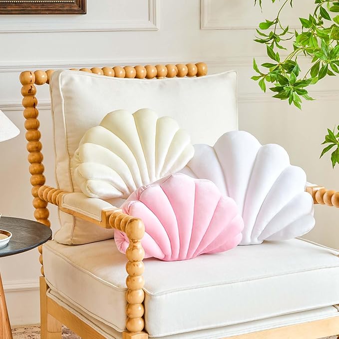 Lfsaaj Pink Seashell Throw Pillows, Shell Shaped Throw Pillows, 18 Inch Soft Velvet Home Decorative Pillow Plush Cushion for Bed Couch Living Sofa Room Decor Accent Throw Pillow