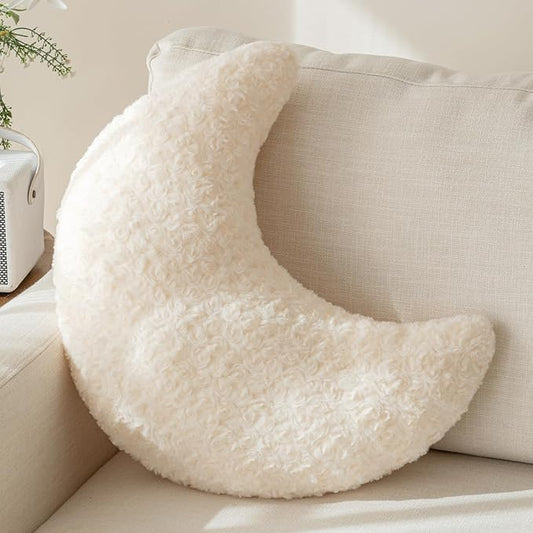 Moon Pillow, Decorative Throw Pillow with Soft Plush for Couch Bed, Cozy Moon Decorative Pillows for Bedroom Living Room, Home Décor Comfort Gift (Beige, 14.9 Inches)