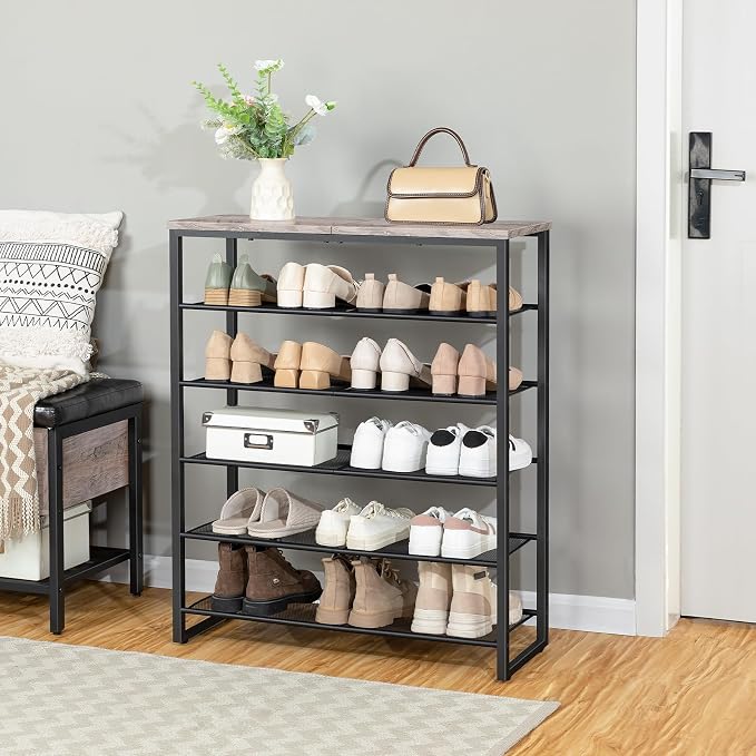 HOOBRO Shoe Rack, 6-Tier Shoe Organizer, for 18-24 Pairs of Shoes, Large Capacity Shoe Storage Shelf, for Entryway, Closet, Hallway, Dorm Room, Industrial, Greige and Black BG67XJ01G1 - Image 6