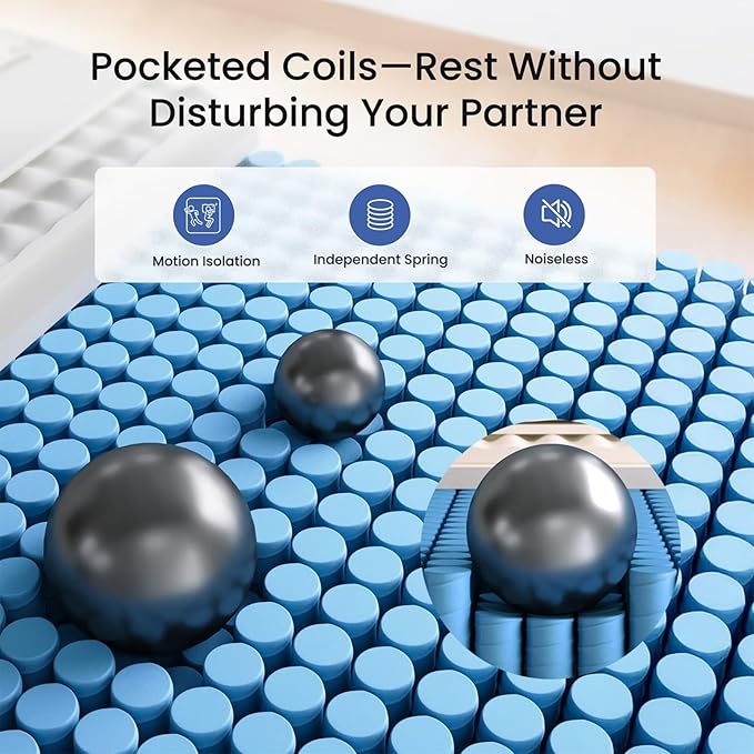 Queen Mattress 14" Hybrid Mattress - Medium-Plush Support - Made in USA - Individually Pocketed Coils & CertiPUR-US Foam - Fiberglass-Free - Bed in a Box