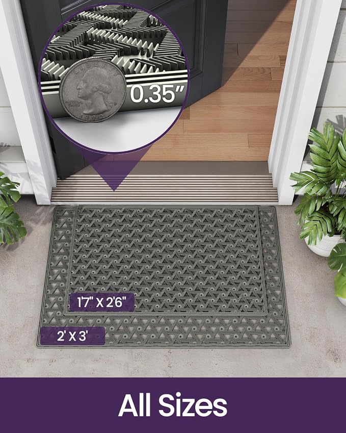 DEXI Front Door Mat Outside Entrance Rubber 24x36, Welcome Floor Doormat Heavy Duty Non Slip, Dirt Trapper Waterproof Exterior Entry Mats All Weather for Patio Entryway Drainage, Grey - Image 2