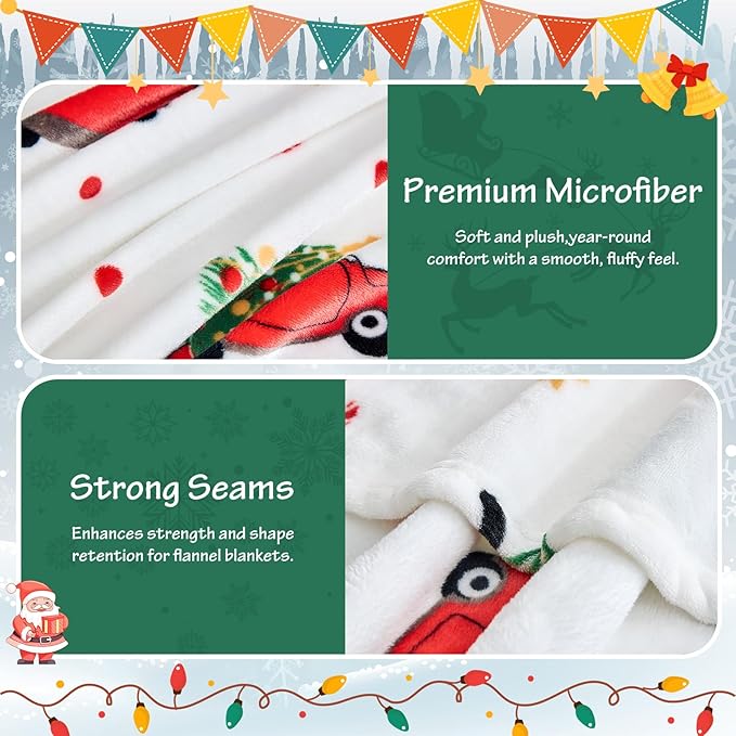 Edenleaf Christmas Blanket - White Holiday Throw with Santa Claus & Snowman - Warm Cozy Fleece Winter Blanket, 50x60 Inches???White