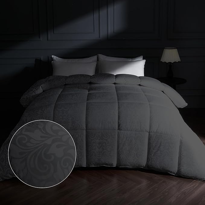 puredown® Goose Feather Comforter,Duvet Insert, Gusseted Ultra-Soft Noiseless Shell Medium Warmth Bedding Comforters (Black-All Season, Twin)