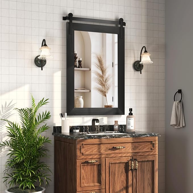 COGOOD Bathroom Mirrors for Over Sink - 42" x 29" Farmhouse Barn Door Mirror for Living Room, Entryway, Bedroom, Vanity Wall Decor Black - Image 2
