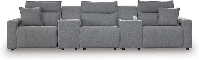 Signature Design by Ashley Modern ModMax II Stain Resistant 5-Piece Power Reclining Sectional with Adjustable Headrest and USB Charging Ports, Gray