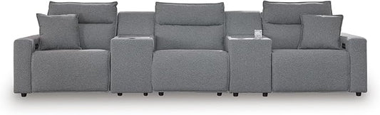 Signature Design by Ashley Modern ModMax II Stain Resistant 5-Piece Power Reclining Sectional with Adjustable Headrest and USB Charging Ports, Gray