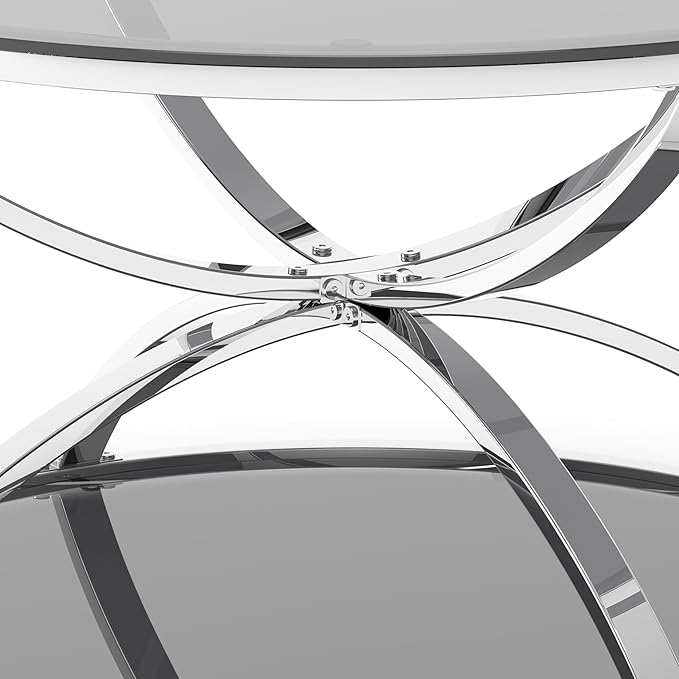 32" Tempered Glass Round Coffee Table Modern Chrome Frame Dome Base Two Tiers Circle Living Room Center Tables