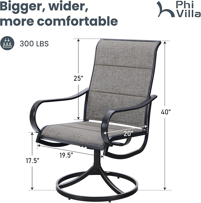 PHI VILLA Outdoor Swivel Patio Dining Chairs Set of 6, All Weather Patio Chair with Padded Textilene & Metal Frame for Outdoor Poolside Lawn Garden, Brown - Image 2