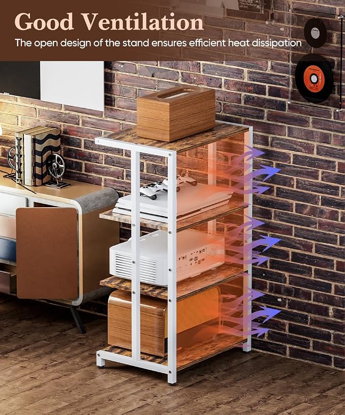 4-Tier Media Storage Stand, Audio Media Rack for Living Room, Gaming Room, Music Studio, Wooden Game Console Shelf for TV Accessories/Audiovisual Equipment/Optical Disc/PS4, White - Image 5