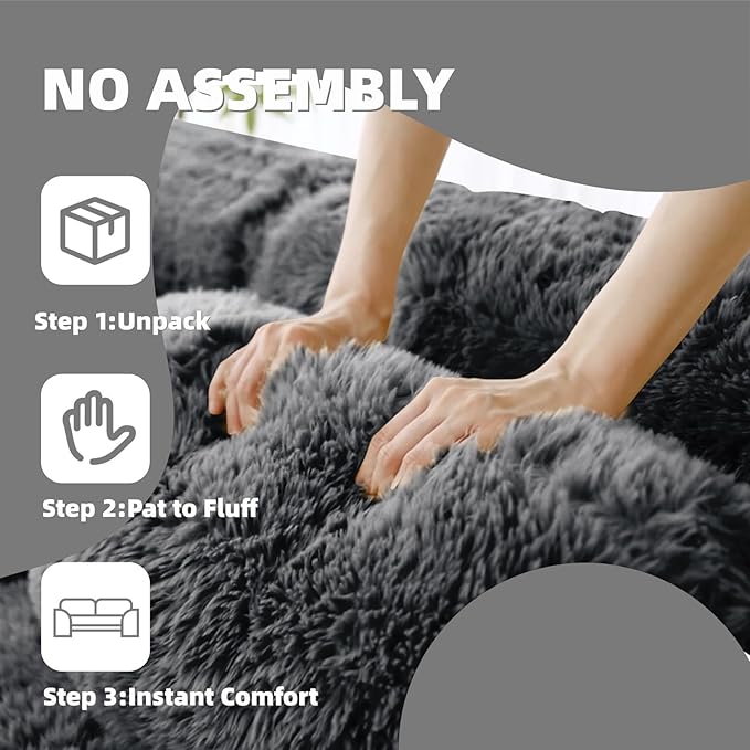 114.7" Modular Boneless Sofa, Modern Sectional Couch, U-Shape Boneless Couch for Living Room Apartments Bedroom, 32D High Density Sponge Lounge Sofa, No Assembly Required, Dark Grey