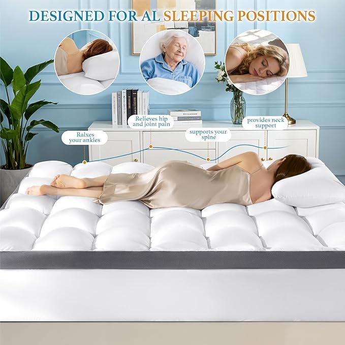 4 Inch Memory Foam Mattress Topper, Cooling Extra Thick 2000 GSM Pillow Top Mattress Pad for Back Pain Relief,Soft Breathable Mattress Cover for Fluffy Shredded Memory Foam Filled (Twin XL, 39"x80")