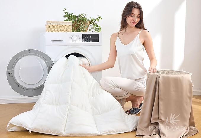 Pure Bamboo Duvet Insert Twin Size (68x86 in) - Ultra Soft Quilted Duvet Insert with 8 Corner & Side Loops, Double Stitching, Satin Piping - Luxuriously Soft (Twin, Lightweight)