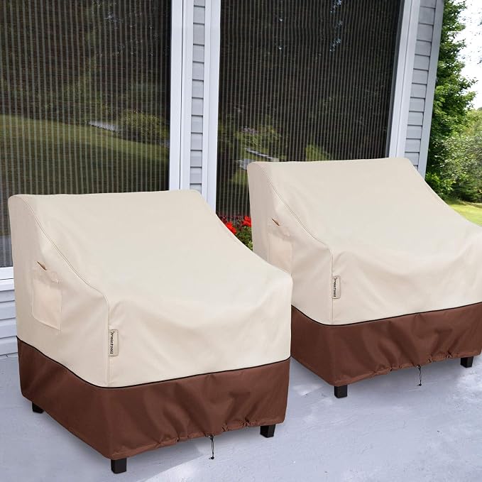 2Pack Waterproof Patio Chair Covers-600D Oxford Heavy Duty Outdoor Furniture Cover, UV & Wind Resistant Deep Seat Chair Protector for All Seasons (Beige/Brown, 28" W x 30" D x 32" H) - Image 8