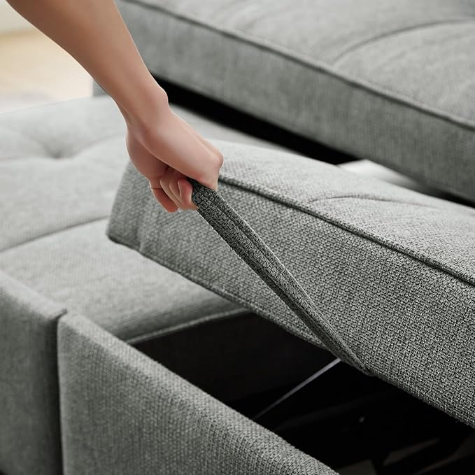 82" 3 in 1 Convertible Sleeper Sofa Bed, Modern Fabric Pull Out Couch, Loveseat Sofa with Pillows & Pockets, Futon Couch Bed Reclining Backrest for Living Room, Bedroom, Apartment, Grey