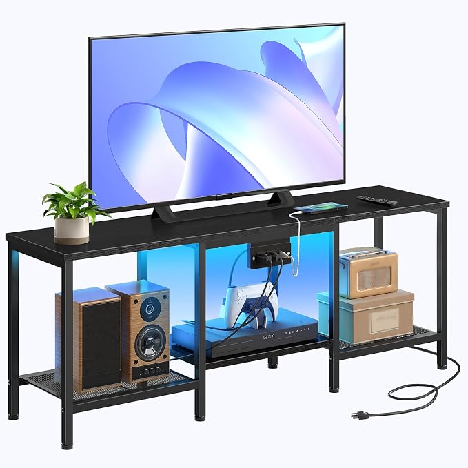 HOOBRO TV Stand with Charging Station to 55 Inches, LED Entertainment Center, Media TV Console Table with Open Storage Shelving for Living Room, Bedroom, Black BB122UDDS01 - Image 8