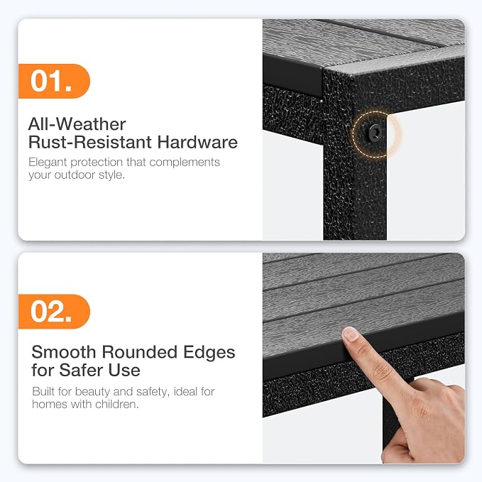 ODK Outdoor Coffee Table, Rectangle Weather-Resistant Patio Coffee Table for Garden, Balcony, Hot Tub, Poolside, Heavy-Duty Metal Frame, Black - Image 8