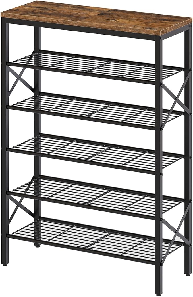 YATINEY 6-Tier Shoe Rack, Shoe Storage Organizer for Closet, Free Standing Shoe Organizer with Metal Mesh Shelves, 24 Pairs of Shoes, Rustic Brown and Black SS06BR by Yatiney