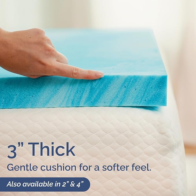 3 Inch Memory Foam Mattress Topper Queen Size - Super Soft Gel Infused Bed Topper - Plush Ventilated Mattress Pad for Pressure Relief & Pain-Free Sleep - CertiPUR-US & Oeko-TEX Certified Foam