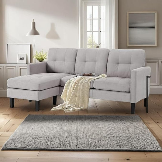 L Shaped Couch, Convertible Sleeper Sofa with Reversible Chaise, Sectional Couches with Storage Ottoman for Living Room, Comfy Couches with Reversible Chaise for Apartment, Light Gray
