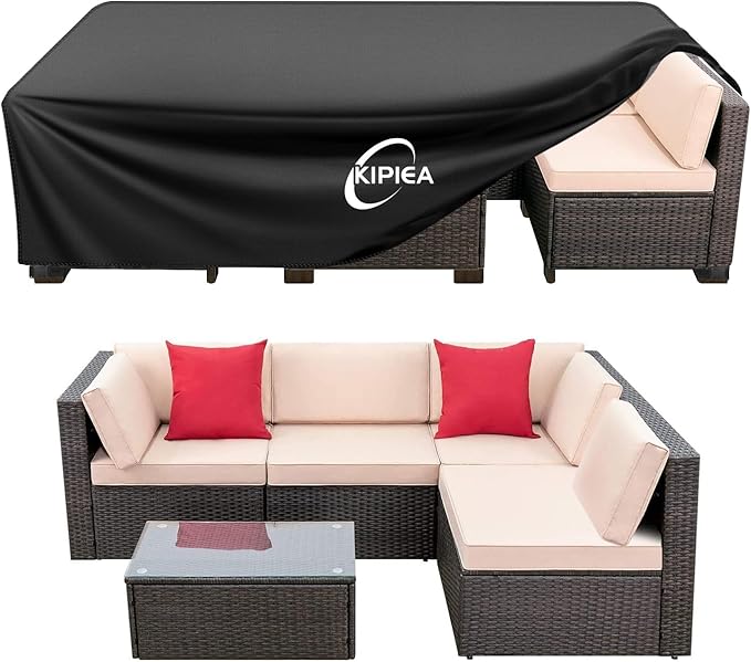 Kipiea Outdoor Furniture Covers Waterproof, 420D Heavy-Duty Patio Furniture Set Covers, No Tears Anti UV No Fading (74" L×74" W×28" H) by Kipiea