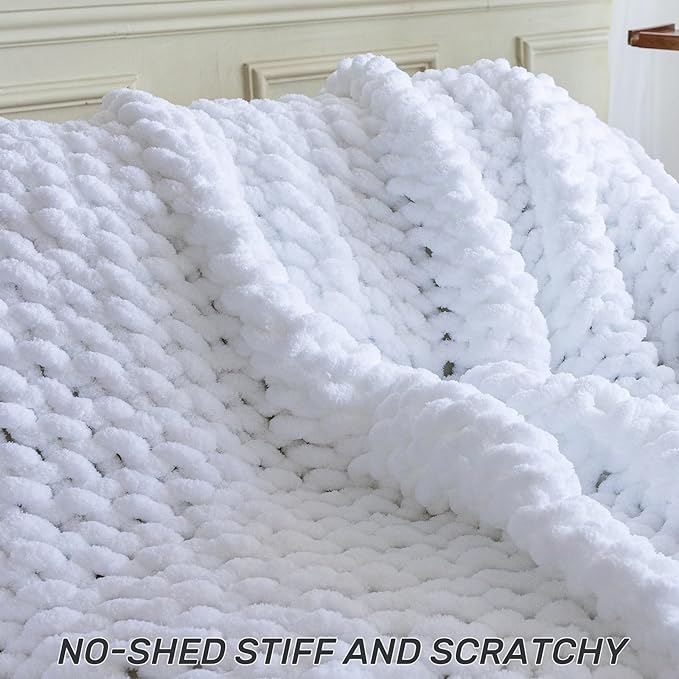 Chunky Knit Blanket - Luxury Soft Cozy 60 * 80 Throw Blanket,100% Woven Blanket Rope Knot Throw Blanket for Couch, Sofa, Home Decor, Gift - Machine Washable (White, 60 * 80)