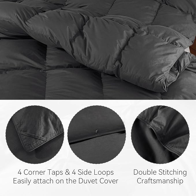 SNOWMAN Premium Down Comforter King Size, Luxurious Heavyweight Duvet Insert with Cotton Blended Fabric, 3D Baffle Box Design Hotel Bedding Comforter (Dark Grey,106"x90")