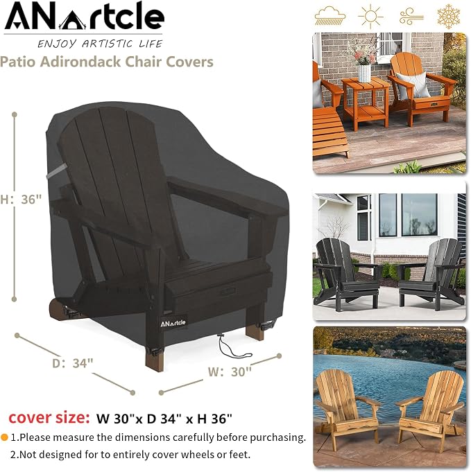 ANartcle Patio Adirondack Chair Cover 2 Pack,600D Waterproof Heavy Duty Outdoor Chair Covers,Adirondack Chair Covers(30W x 34D x 36H inches),Patio Furniture Covers,Black - Image 3