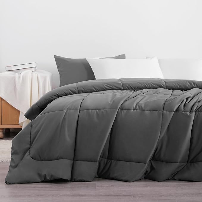 NTBAY Twin Comforter - Down Alternative Comforter Duvet Insert, All Season Bedding Quilted Duvet Insert with Corner Tabs, Machine Washable, Dark Grey