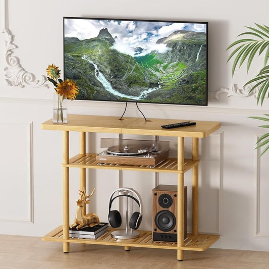 Bamboo TV Stand, Small TV Stands for up to 32 Inch, 3-Tier Entertainment Center TV Shelf with Storage, Sturdy Corner TV Stand for Small Spaces, 31.5 x 24.2 x 11.8 inches by Atoping