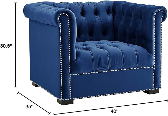 Modway EEI-3065-MID Heritage Upholstered Velvet Armchair, Midnight Blue