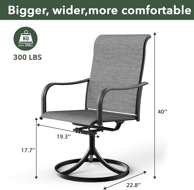 Anmutig Grey Textilene Outdoor Patio Swivel Rocker Chairs with 54" Metal Round Table Dining Set 7 Piece - Style2 - Image 8