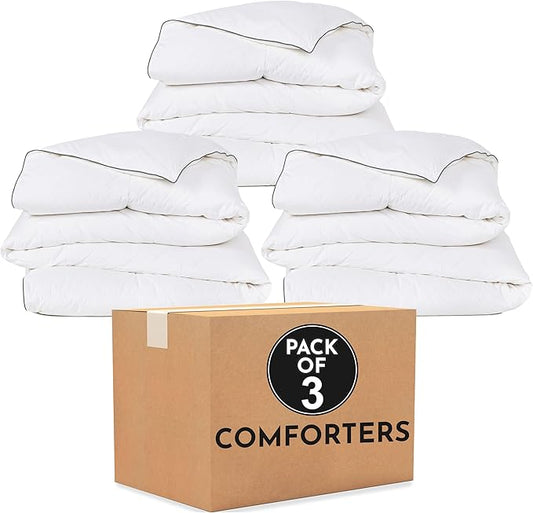 California Design Den Bulk Pack of 3 King Down Alternative Comforter - Luxury All-Season Down Alternative, Quilted Extra Fluffy, Soft, and Cooling, Machine Washable with Corner Tabs - White