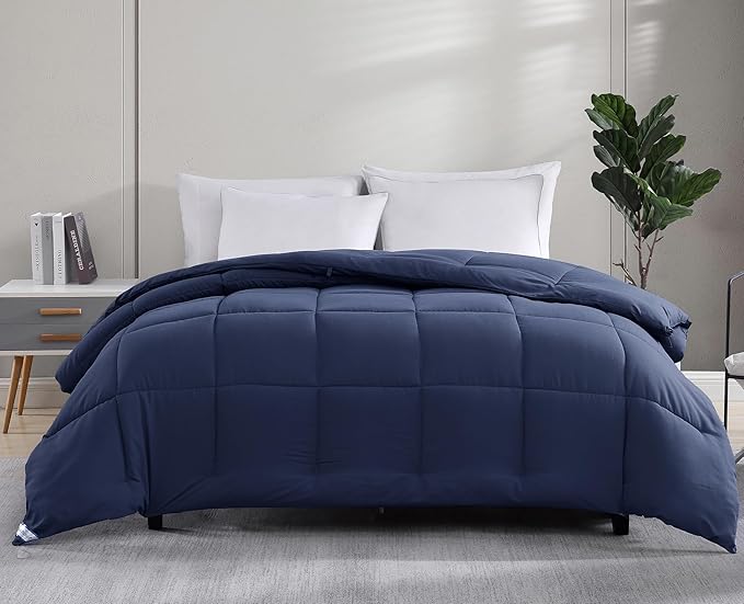 Casa Platino Bed Comforter Duvet Insert Twin Size with 8 Durable Tabs - Super Soft, Comfy & Cozy - All Season Twin Size Down Alternative Bedding Comforters - Box Stitched - 66"x88", Navy Blue