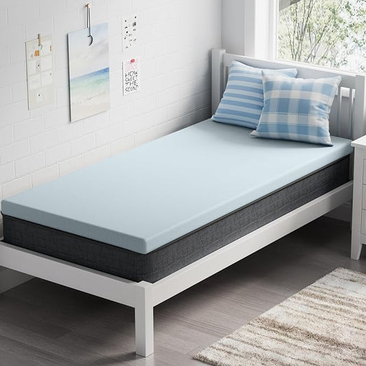 OhGeni Memory Foam Mattress Topper Pad, Soft Bed Cover with Anti-Slip Base, Size Twin, Style 2 Inch with Cover