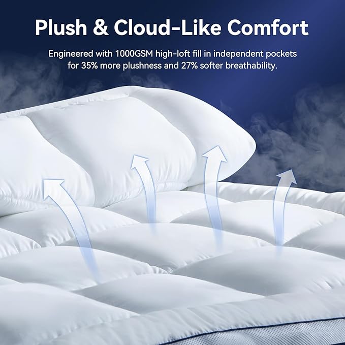 Queen Size 4 Inch Dual Layer Mattress Topper, 2 Inch Fluffy Soft Pillow Top Mattress Pad Cover and 2 Inch Gel Memory Foam for Back Pain Relief, Breathable, Cooling
