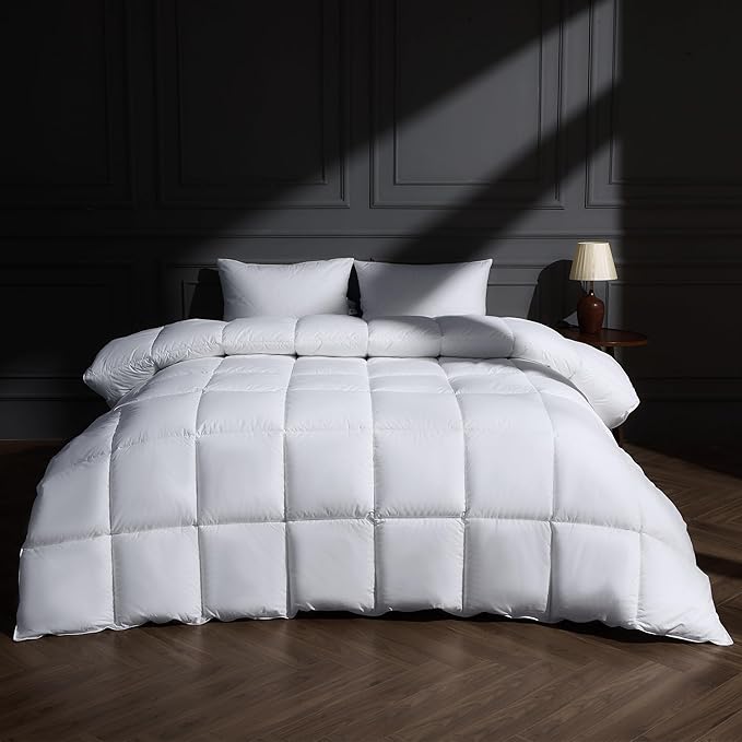puredown® Goose Feather Down Fiber Comforter Twin Size, All Season 100% Cotton Duvet Insert Medium Warmth, Cloud Soft Hotel Luxury Collection Bedding Comforters White 68“x90