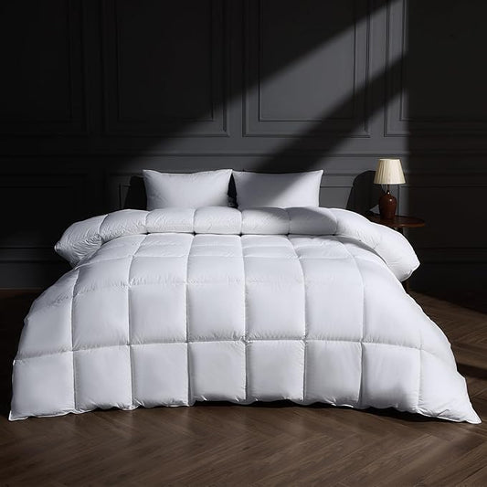 puredown® Goose Feather Down Fiber Comforter Twin Size, All Season 100% Cotton Duvet Insert Medium Warmth, Cloud Soft Hotel Luxury Collection Bedding Comforters White 68“x90