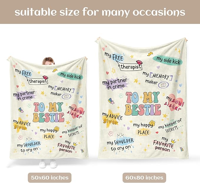 Best Friend Birthday Gifts for Women, Bestie Gift for Women, Best Friends Blanket, Friendship Gifts for Woman, Bestie Birthday Gift for Woman, Yellow Throw Blanket 80”x60” Inches