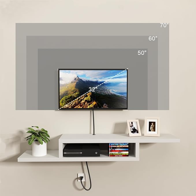 ChooChoo Wall Mounted TV Stand, Media Console Stand, 60” TV Storage Shelf, Floating TV Stand Entertainment Shelf for Living Room, Bedroom, White - Image 5