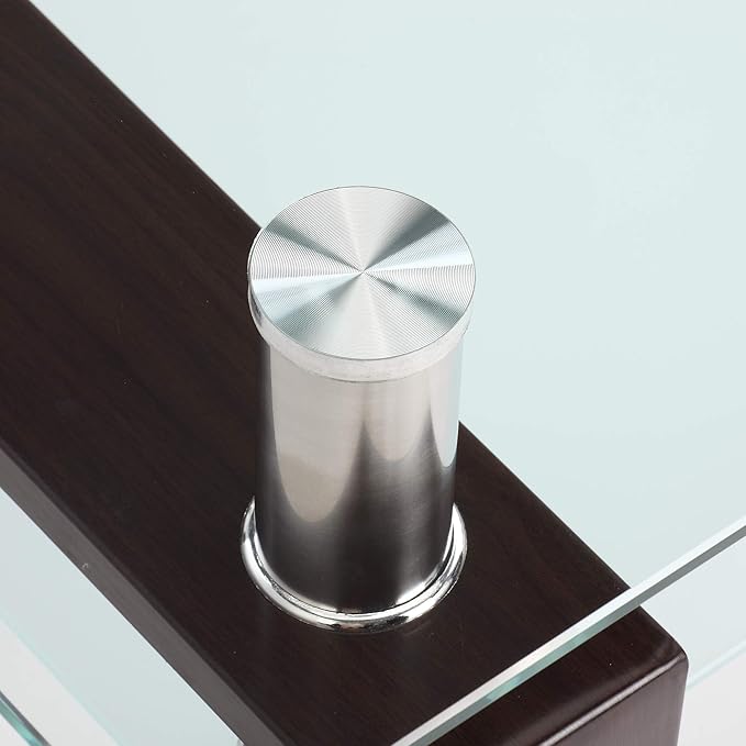 IANIYA Black Walnut Rectangle Tempered Glass Coffee Table Metal Tube Legs End Table for Livingroom